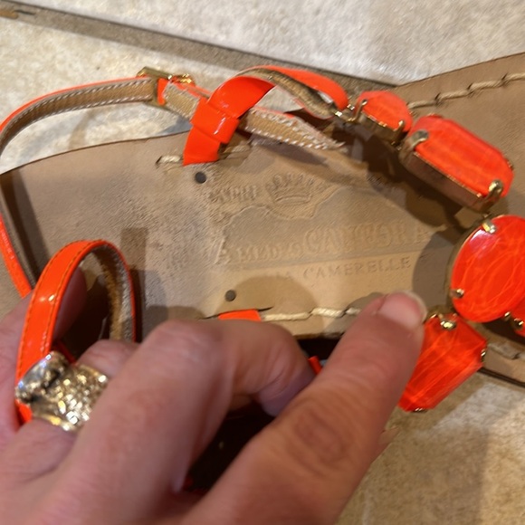 Amedeo Canfora Capri Handmade Neon Orange Rhinestone Patent Leather Sandals 8 - Picture 2 of 8